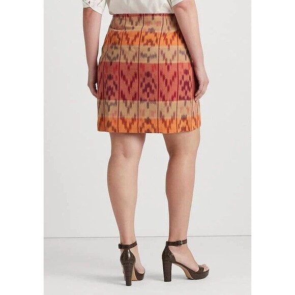 Lauren Ralph Lauren Wrap Skirt Women's 22W PLUS Geo Ikat Cotton Knee-Length NWT - Picture 7 of 16